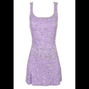 Clio Peppiatt Wren Embellished Mini Dress in Lilac